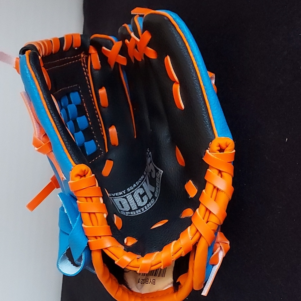 NEW Dick's Sporting Goods Child's Blue w Orange Lace Baseball Glove